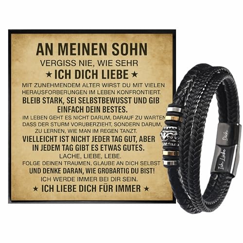 Ahnona - Sohn Geschenke von Mama Papa Armband mit Tigerauge 18. Geburtstag Junge An Meinen Sohn Etui Junge Leder Armband Mutmacher Geschenk Liebes (19cm)