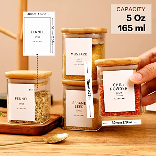 12 Pcs Square Glass Spice Jars With Natural Bamboo Lids - 5Oz Airtight Herb Containers With 148 Waterproof Minimalist Spice Labels Preprinted - Empty Small Seasoning Jars For Kitchen Pantry Organization And Storage #TOP5