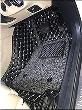 CAPEDELL Premium 7D Car Floor Mats Compatible for KIA CARENS 7 Seater||Luxury Leather Double Layered Mat||Set of 4 Pcs||Waterproof and Washable||Color :-Black with Golden(Black Grass)