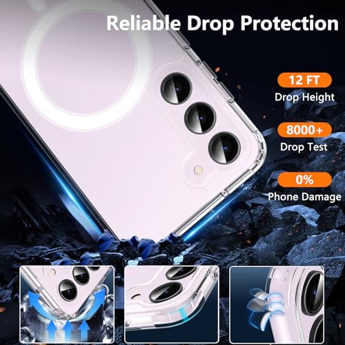 Image of OWKEY for Galaxy S23 Case 6.1'', Magnetic Samsung Galaxy S23 Case for Magsafe with Screen Protector, [Military Grade Protection] Shockproof Phone Cover S23 Case Protective Case for Samsung S23, Clear