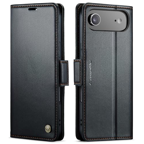 Coque iPhone 17 Air QLTYPRI étui portefeuille noir en cuir avec blocage RFID