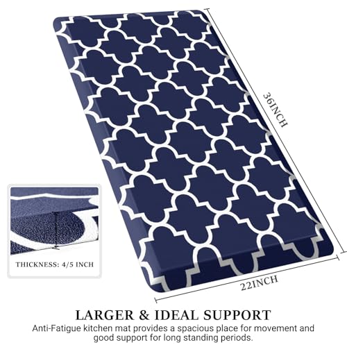WISELIFE Anti Fatigue Floor Mat - 4/5 Inch Thick Kitchen Mat Non Slip Waterproof Heavy Duty Ergonomic Comfort Mat Durable for Home, Office, Sink, Laundry,(22" x 36", Blue) - Thumbnail 2