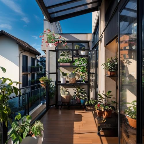 Greenhouse Cold Frames with Wheels - Adjustable Shelves Portable Cold Frame for Balcony/Patio, UV-Resistant Indoor Outdoor Plant Growing Cabinet (Large, Heavy-Duty) (Black)