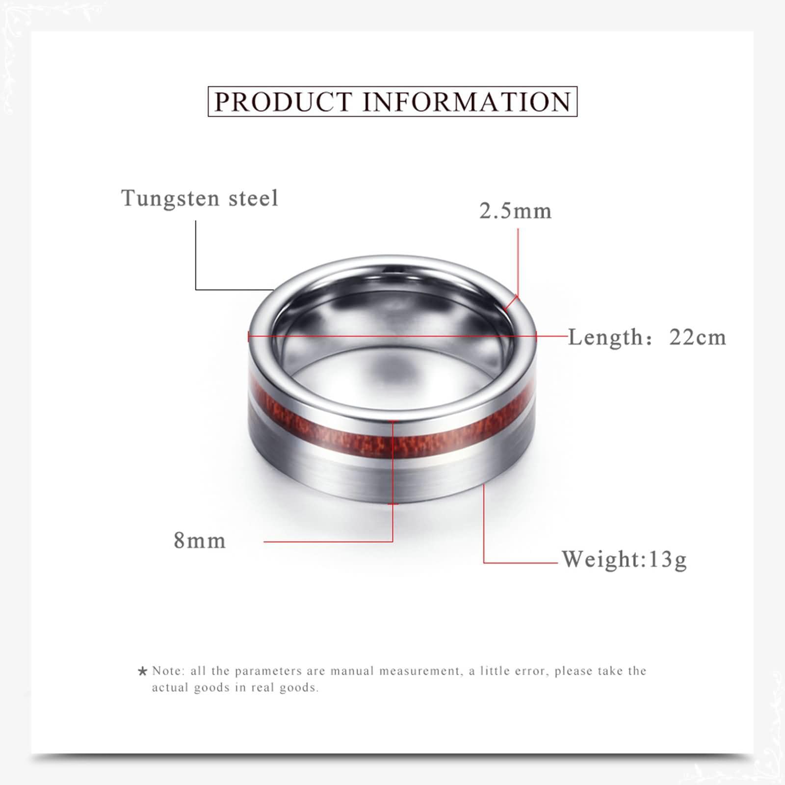 Anillo Tungsteno para Grabar Hombre, Redondo 8MM con Grano de Madera Anillo de Plata Compromiso Hombre
