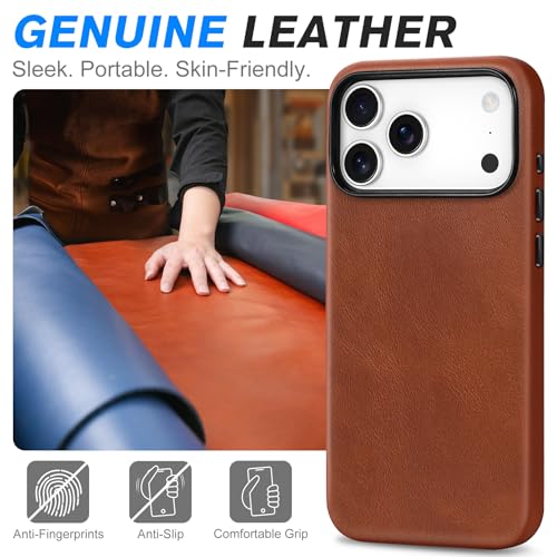 Image of SHIELDON Genuine Leather Case for iPhone 17 Pro Max 6.9 inch 2025, Retro Brown