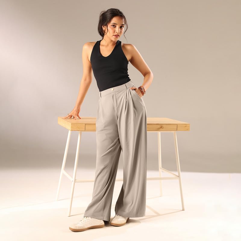 Image of BlissClub Womens Cloud Korean Pants, High-Rise fit, Wide-Leg Silhouette, Soft-Handfeel, All-Day Comfort, Citywear