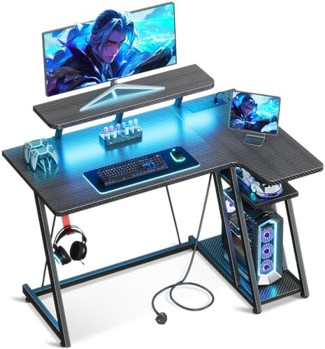 ODK Gaming Desk with LED Lights & Power Outlets, 100CM Computer D...