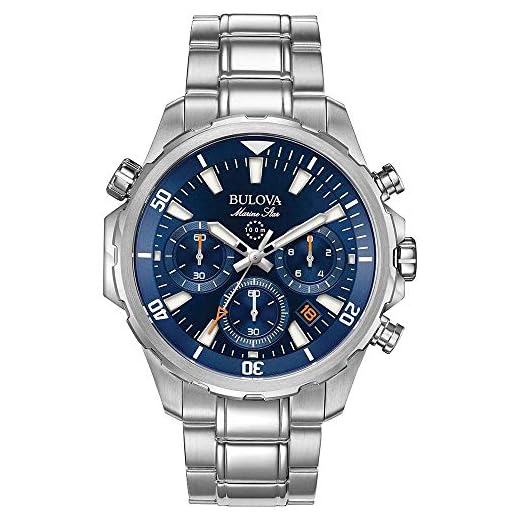 Bulova Men's Marine Star Series B Stainless Steel 6-Hand Chronograph Quartz Watch, Blue Dial Style: 96B256