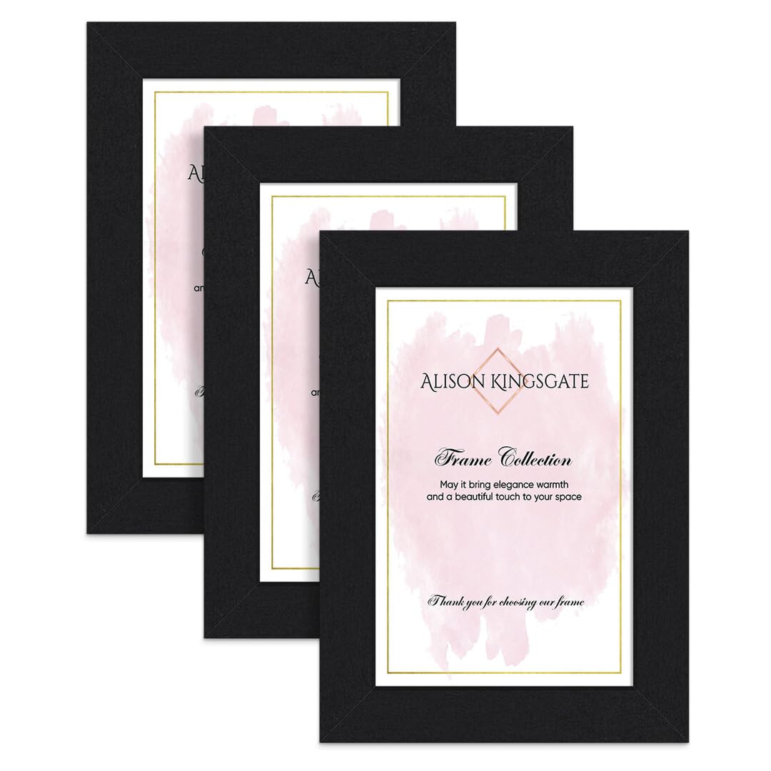 Alison Kingsgate A6 Matte Black Modern Photo Frames Pack of 3 - Engineered Wood Picture Frame with Perspex Front - Ideal for Certificates - Wall Mount or Tabletop - Multiple Sizes & Colors — image 1