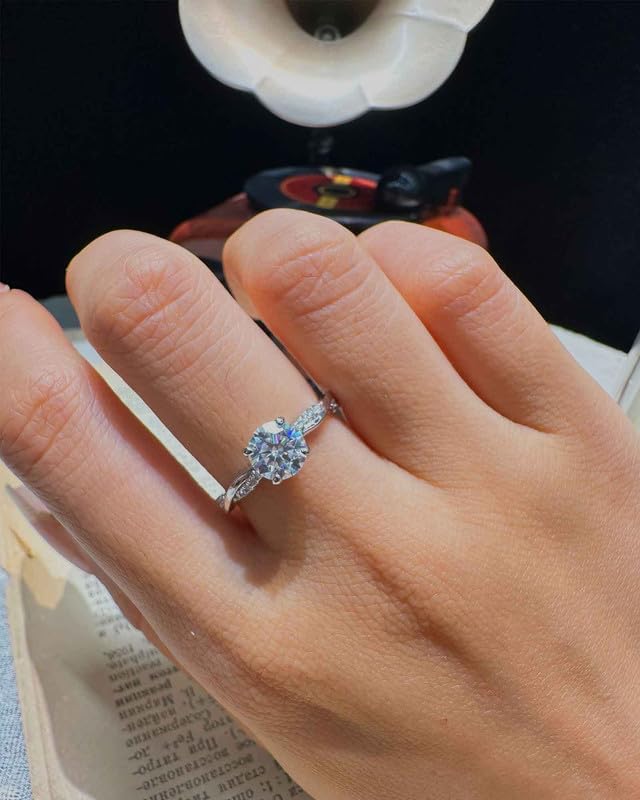 Moissanite Rings For Women Twisted Vine Rope Moissanite Wedding Engagement Rings 1CT 18K Gold Plated 925 Sterling Silver D Color VVS1 Promise Ring for Her Size 4.5-11