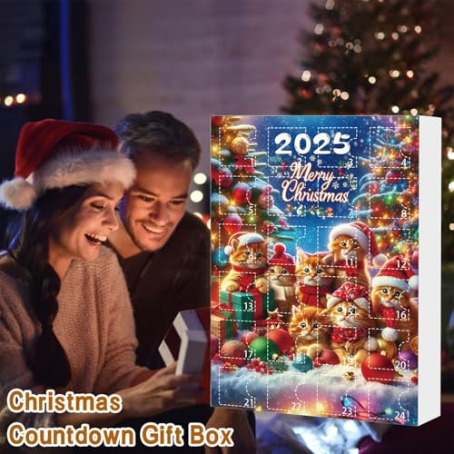 2025 Christmas Countdown Calendar 24 Days Of Christmas Countdown 2D Acrylic Cute Kitten Tree Ornaments For Dormitory, Home, School, Study Bedroom, Bookshelf For Women Men Kids Adults - Image 4