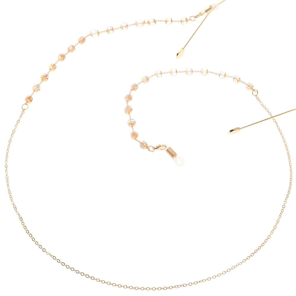 Sonnenbrillen-Kette, Brillenband, Weiße Kristallbrillenkette, rutschfest, von der Kette, Metallbrillenkettenschutz