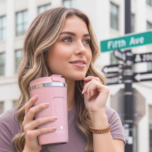 Image of Namah Insulated Coffee Travel Mug 380 ml with Lid, Leak Proof Stainless Steel Thermosteel Vacuum Insulated Mug, Hot & Cold Reusable Coffee Mug for Office, Car Cup Holder Friendly