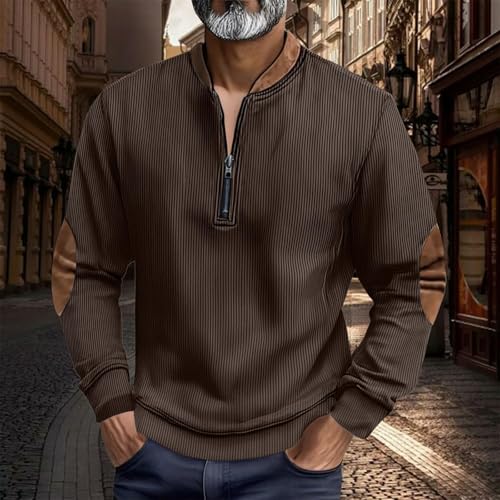 Half Zip Sweatshirt Men No Hood Corduroy Pullover Fall Winter Warm Hooded Sweatshirts Business Casual Sweaters2