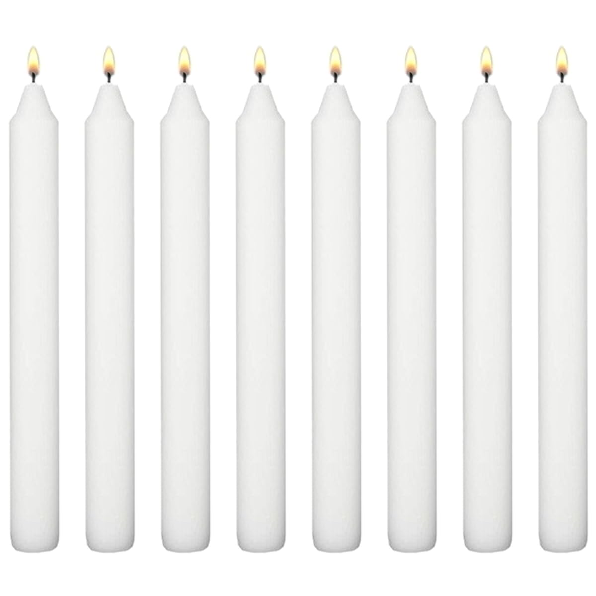 White Table Household Dinner Tapered Candles, Decorative Household Candles, Unscented, Natural Vegan Wax, Clean Burn, 6 Hours Burning Time, 18cm / 7" Long (Pack of 8)