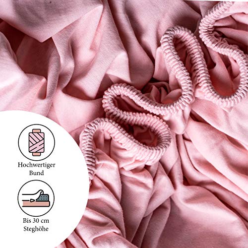 Rosenfeld Spannbettlaken Jersey - 100% extra Dicke und weiche Baumwolle, Spannbettlaken 180x200cm - Bettlaken für Steghöhe bis 30 cm, rosa - Image 6