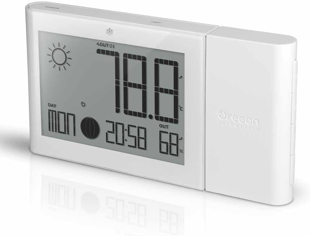 OREAV BAR268HGAW Oregon Scientific Weather Forecaster with Indoor/Outdoor Temp and Humidity Moon Phase Atomic Clock, White