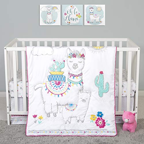 Image of Sammy & Lou Llama 4-Piece Baby Crib Bedding Set, Includes Quilt, Fitted Crib Sheets Neutral, Crib Skirt, and Plush Toy