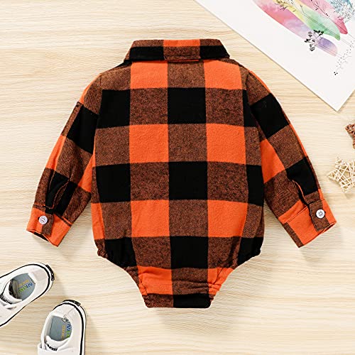 HAPPYMA Newborn Baby Boy Girls Plaid Outfit Flannel Romper Tops Infant Long Sleeve Button Down Plaid Casual Bodysuit Clothes3