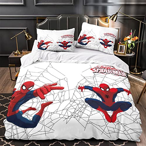 Spider-Man Funda Nórdica Estampada Superheroes Design Precioso Patrón para Niños Niños Niñas Funda De Edredón De Microfibra + Fundas De Almohada Single(135x200cm)