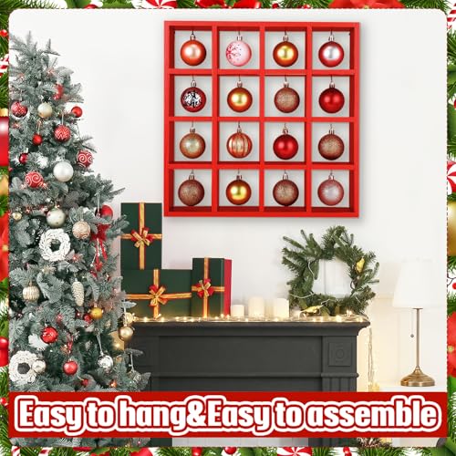 Cinnvoice Christmas Holiday Ornament Displays Rack Wooden Hanging Stand Holder Hanger for Christmas Ball Display Shelf Cabinet for Craft DIY Wall Decorations Gift(Red,16 Compartment) by Cinnvoice - Image 3