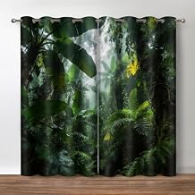 Jekeno Jungle Blackout Curtains Green Tropical Rainforest Print Wild Nature Adventure Decor Grommet Window Panels for Bedroom Living Room Cabin Dorm Nature Themed Home 2 Panels52x84 Inch
