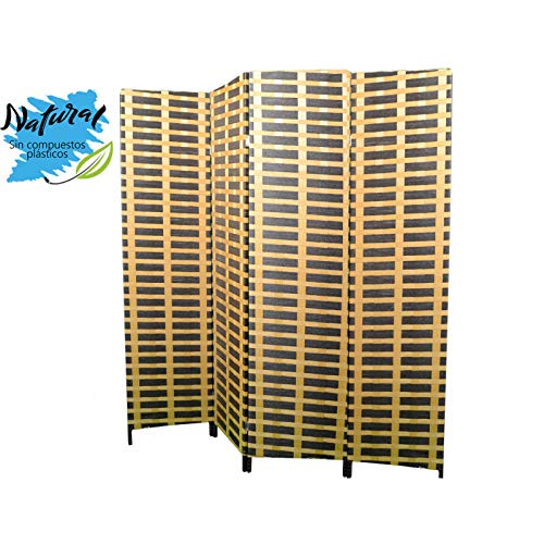 Biombo Separadaor 4 Paneles, Bambú Natural y Papel Trenzado Natural 180x180 cm. Hogar y Más