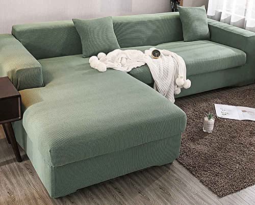 Housse de canapé extensible jacquard antidérapant vert XL - 2