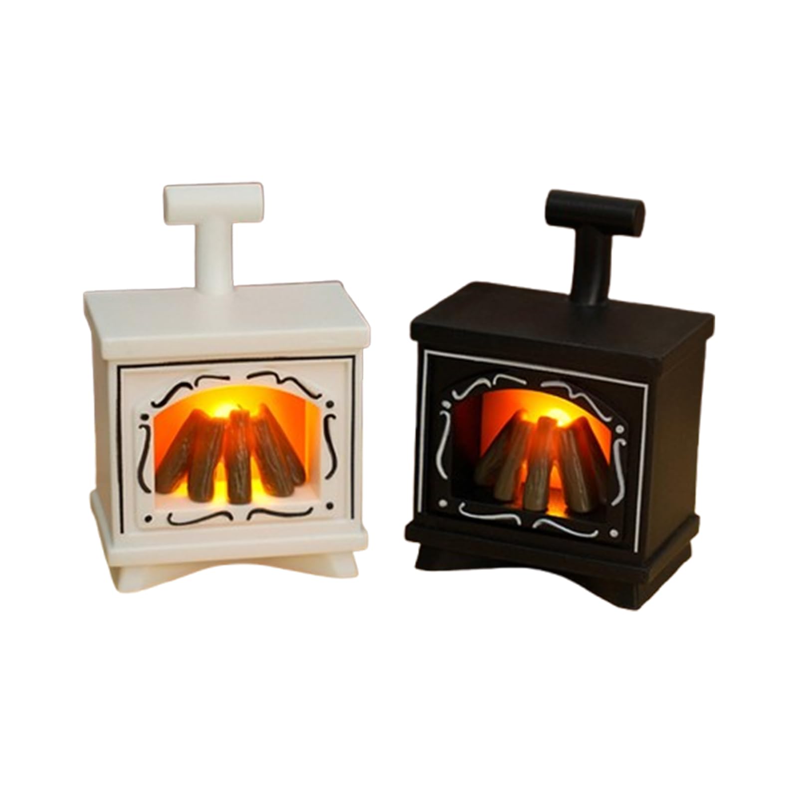 Gxsterd 2PCS Dollhouse Fireplace with Led Light Up Flame 1/12 Miniature Fireplace Battery Operated Vintage Dollhouse Furniture Accessories,White,Black
