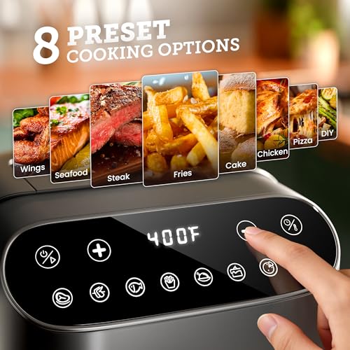 Image of Kismile 5QT Glass Air Fryer, Non Toxic AirFryer with Digital Touch Control | BPA-Free, 1500W, Portable, Dishwasher Safe Basket, Up to 400F, 95% Less Oil Cooking, Black