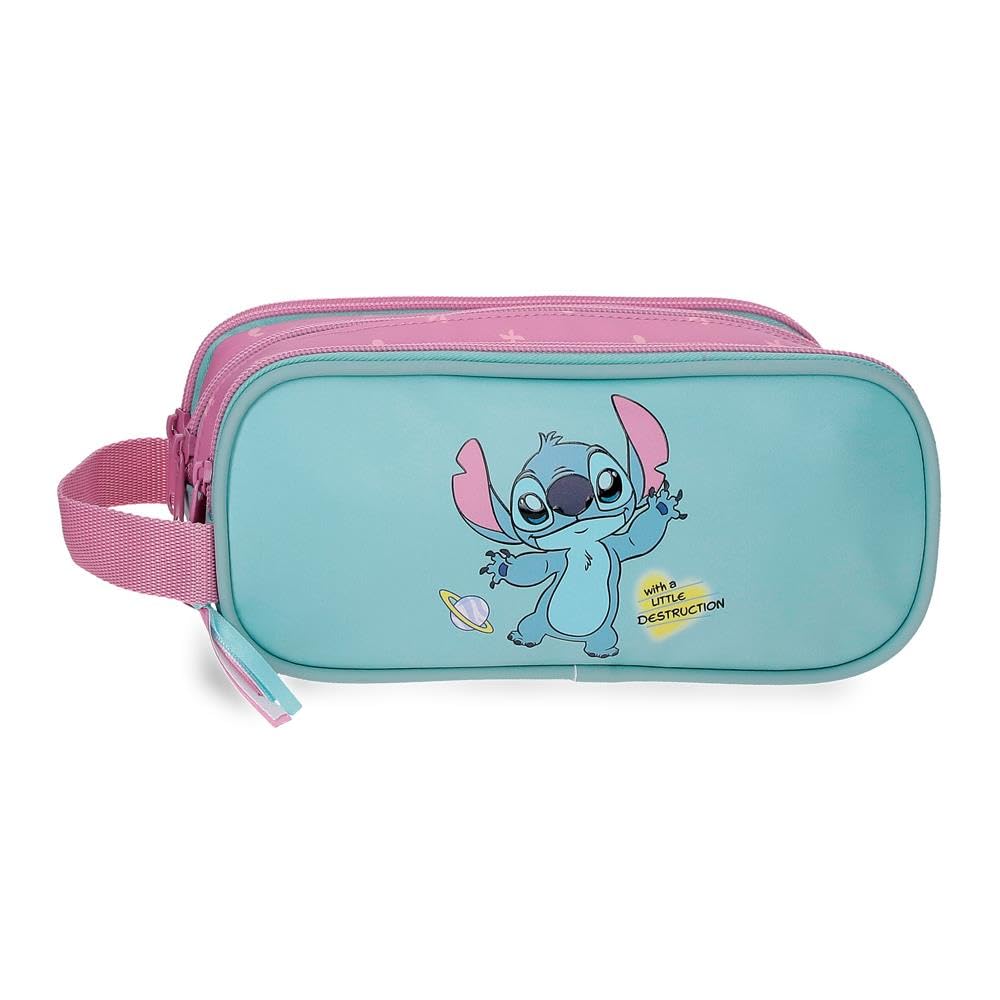 Disney Joumma Stitch Little Destruction Estuche Triple Turquesa Verde 22x10x9 cm PVC