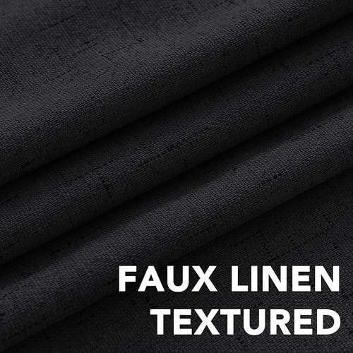 Image of H.VERSAILTEX 100% Blackout Curtains for Bedroom Thermal Insulated Linen Textured Curtains Heat and Full Light Blocking Drapes Living Room Curtains 2 Panel Sets, 52x96 - Inch, Black