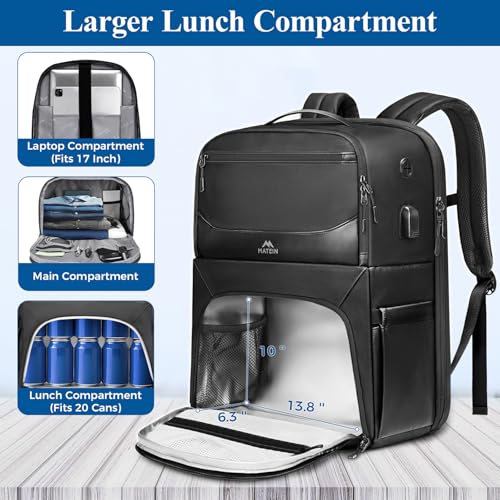 MATEIN Work Backpack with Lunch Compartment, Waterproof PU-coated Meal Prep Backpack for Men with Cutlery Pocket, Large 17 Inch Laptop Back Pack with USB Port, Insulated Cooler Bag for Office Picnic3