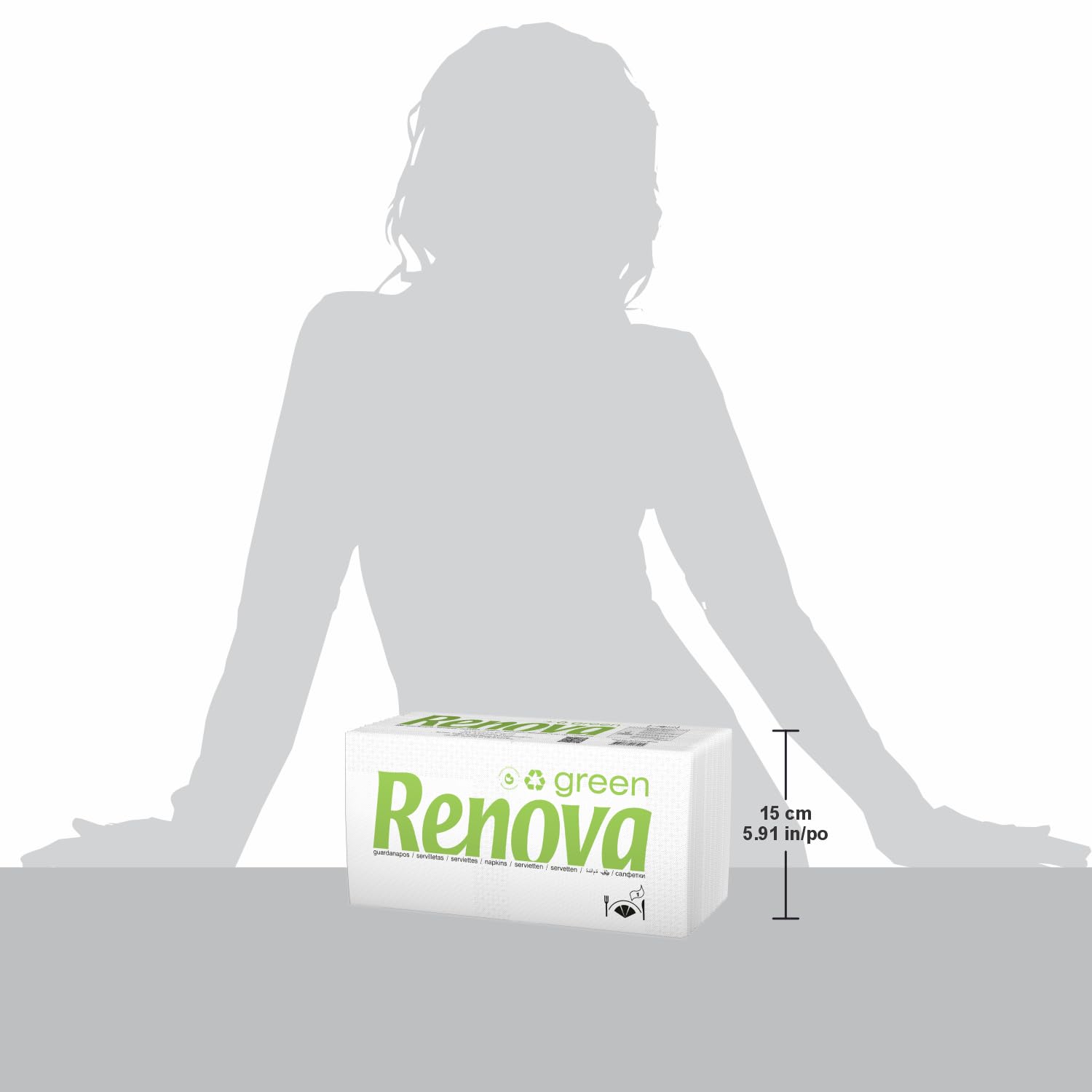 Renova - Servilletas Renovagreen, 200 Servilletas Papel Reciclado, Etiqueta Ecológica Europea, Tamaño Estándar