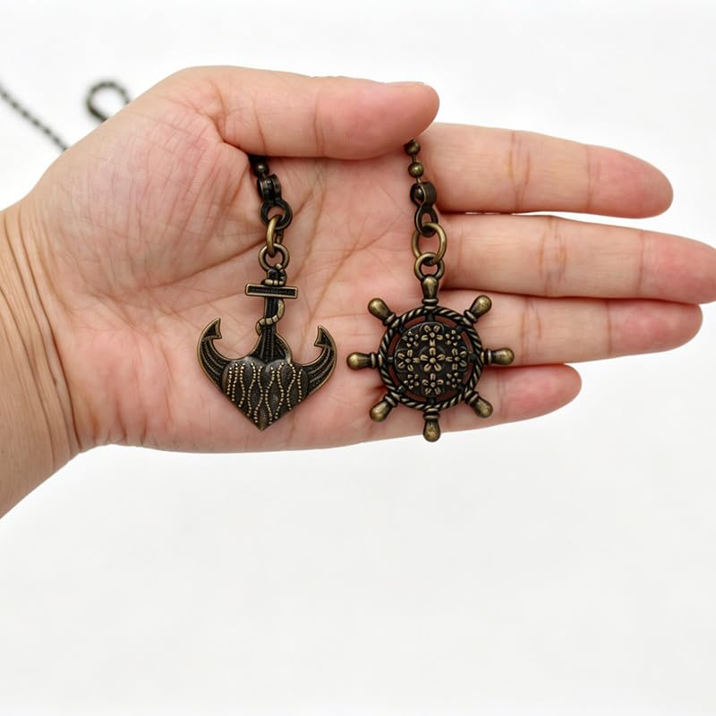 Image of 2pcs Anchor and Wheel pull chain extension for ceiling fans and lights, with Ball Chain Connector (Bronze)
