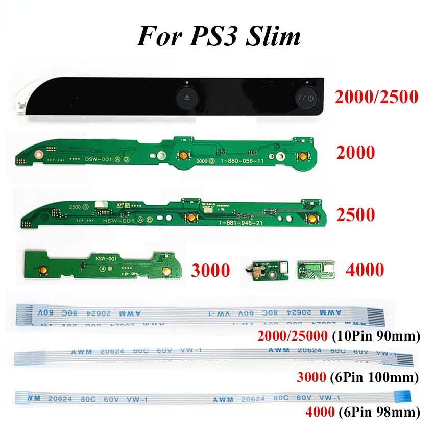 Replacement Power Button Switch Board with Ribbon Cable for SPlaystation3 PS3 2000 2500 3000 4000 Super Slim Power Button PCB Board Repair Parts (2500 with Flex Cable)