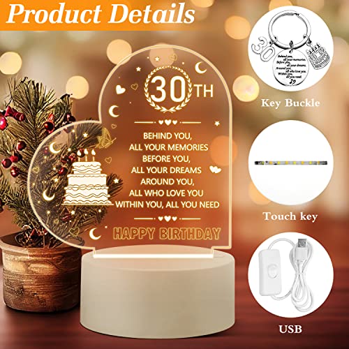 DJLLA 30th Birthday Gifts for Women, 30th Birthday Decorations Gifts for Women, Night Light Gifts for 30th Daughter Wife Sister, Personalised Gifts for Best Friend USB 3 Colors