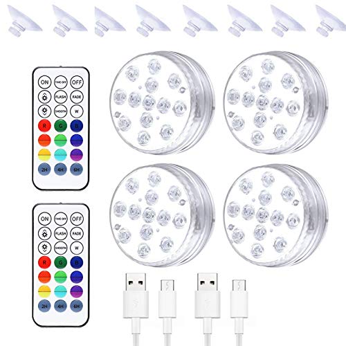 Lamparas Led Sumergibles A/B Luz subacuática, Luces LED sumergibles con imán a Prueba de Agua IP68 con Control Remoto y ventosas, lámpara de...