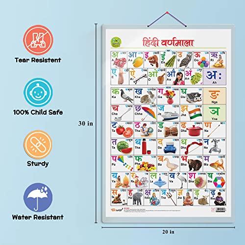 Image of 2 IN 1 HINDI VARNMALA AND BAARAHKHADEE Educational chart with Big font and Dust resistant Lamination SAHIL