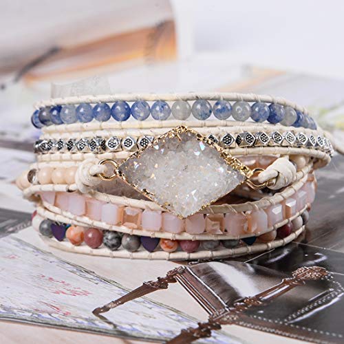 Image of YGLINE Boho Handmade Wrap Leather Tube Crystal Stone Bracelet for Women