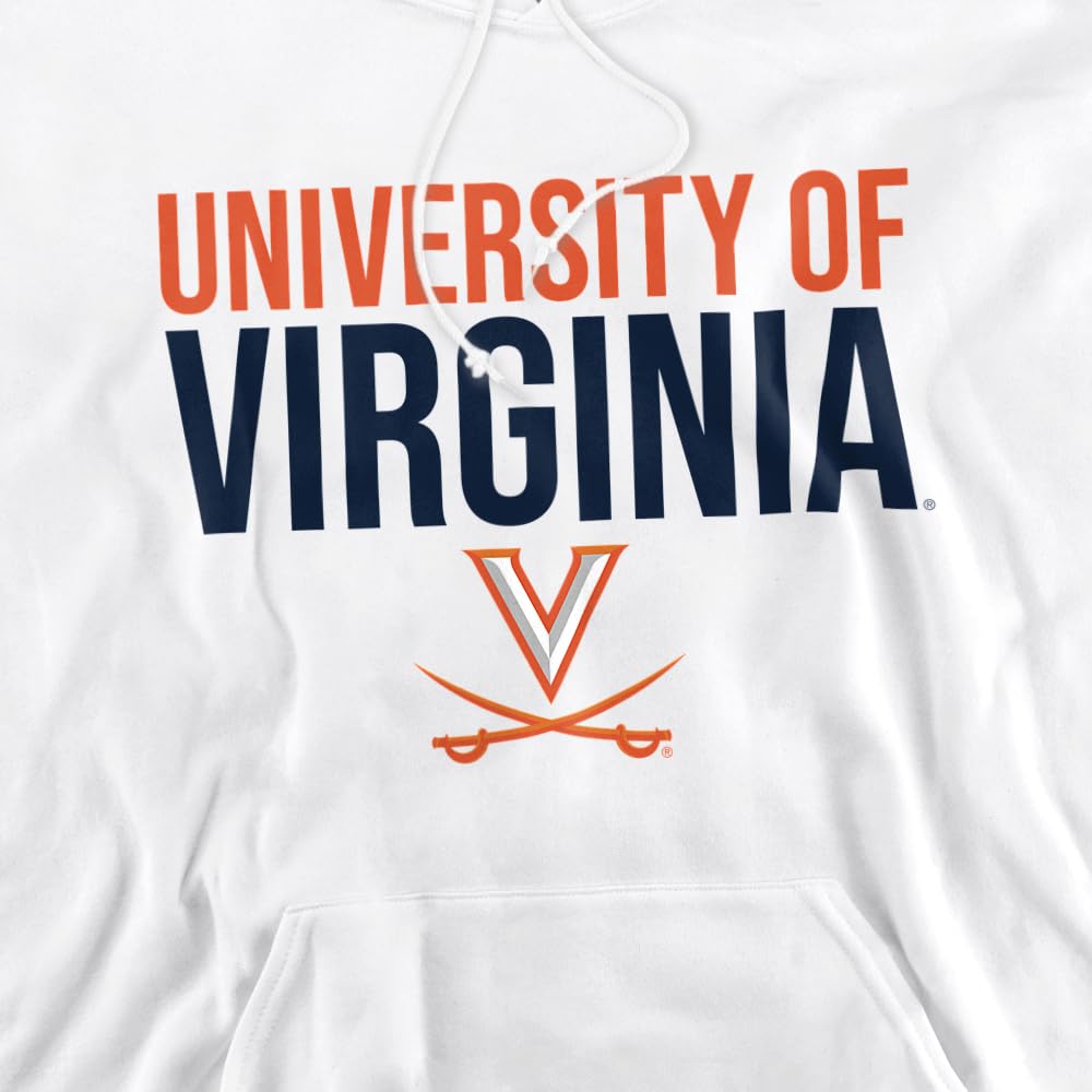 University of Virginia Official Stacked Unisex Adult Pull-Over Hoodie,White, Medium