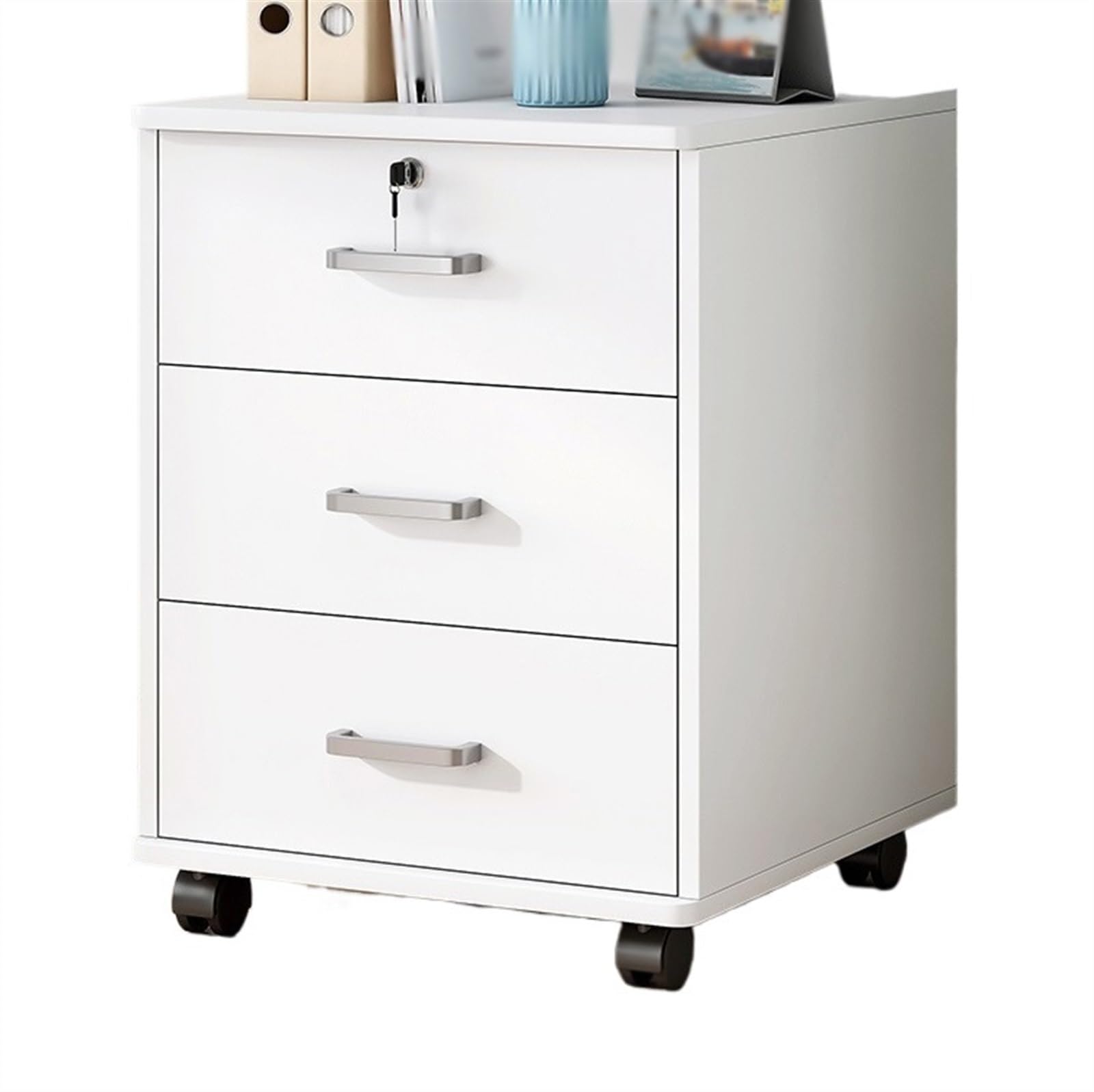 YNIYUJKL Filing Cabinet Office Filing Cabinetwooden 3 Drawer Solid Color Storage Cabinetfiling Cabinetwith Lock Storagewheel Slide Small Side Cabinet File Storage Cabinets,White
