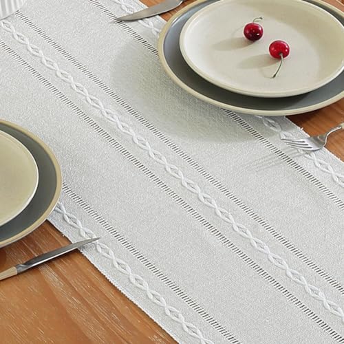 meioro Rustic Table Runner with Tassels, 33x143cm Farmhouse Boho Table Runners Braided Striped - Image 4