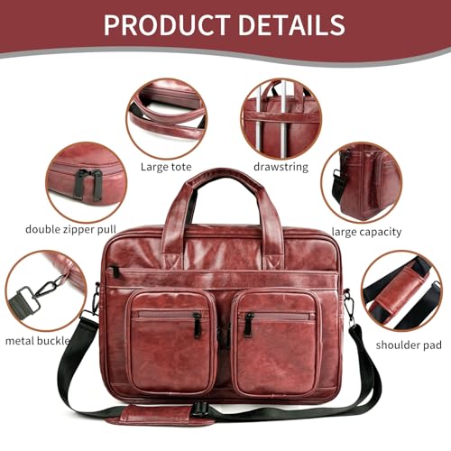 Image of MOCA PU Leather Laptop Bag for Men & Women | Office Briefcase | Multi-Pocket Messenger Bag | Fits 15.6 Inch Laptop | Adjustable Shoulder Strap