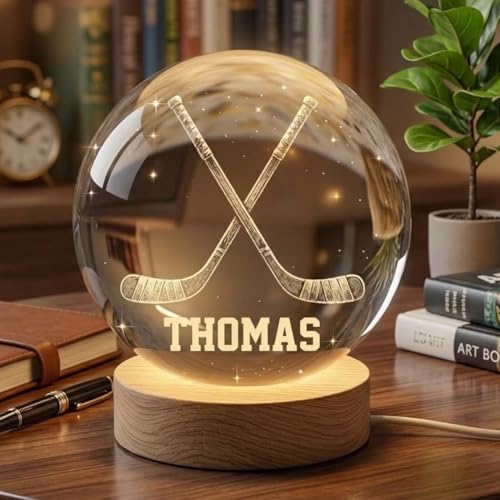 Image of Personalized Golf Crest Crystal Ball Night Light, Custom Golfer Name LED Lamp, Golf Dad Gift, Sports Keepsake Decor