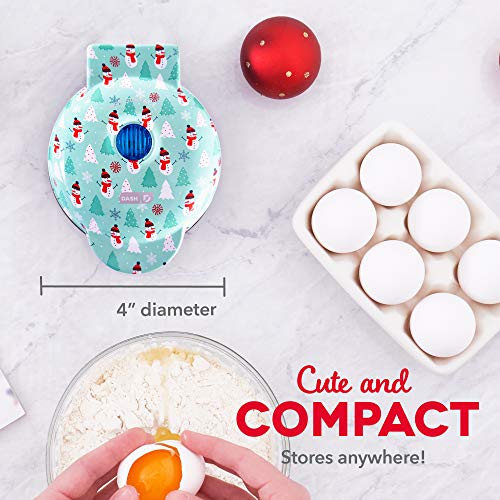 Image of DASH DMW100AT Mini Maker for Individual Waffles, Hash Browns, Keto Chaffles with Easy to Clean, Non-Stick Surfaces, 4 Inch, Holiday Tree-Aqua
