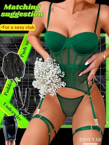 EHSUYAB Retro Bustier Bodysuit For Women, Leg Strap, 3Pc Corset Garter Lingerie