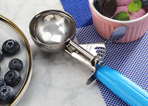 New Star Foodservice 34820 Commercial-Grade Thumb Press Food Disher/Ice Cream Scoop, 18/8 Stainless Steel, 2.75 Oz, Size 16, Blue #TOP3
