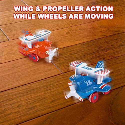 Artcreativity Chunky Friction Airplane Toys For Kids, Set Of 6, Push N Go Plane Toys With Moving Propellers And Wings, Aviation Party Favors For Boys And Girls, Pretend Play Gifts, Assorted Designs #TOP3