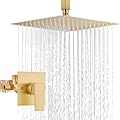 Airuida Shower Faucet Set and Handle Set Single Function Shower Trim Kit Ceiling Mount Rainfall Shower System with Male Threads and Rough-in Valve 12 Inch Square Shower Head Brushed Gold